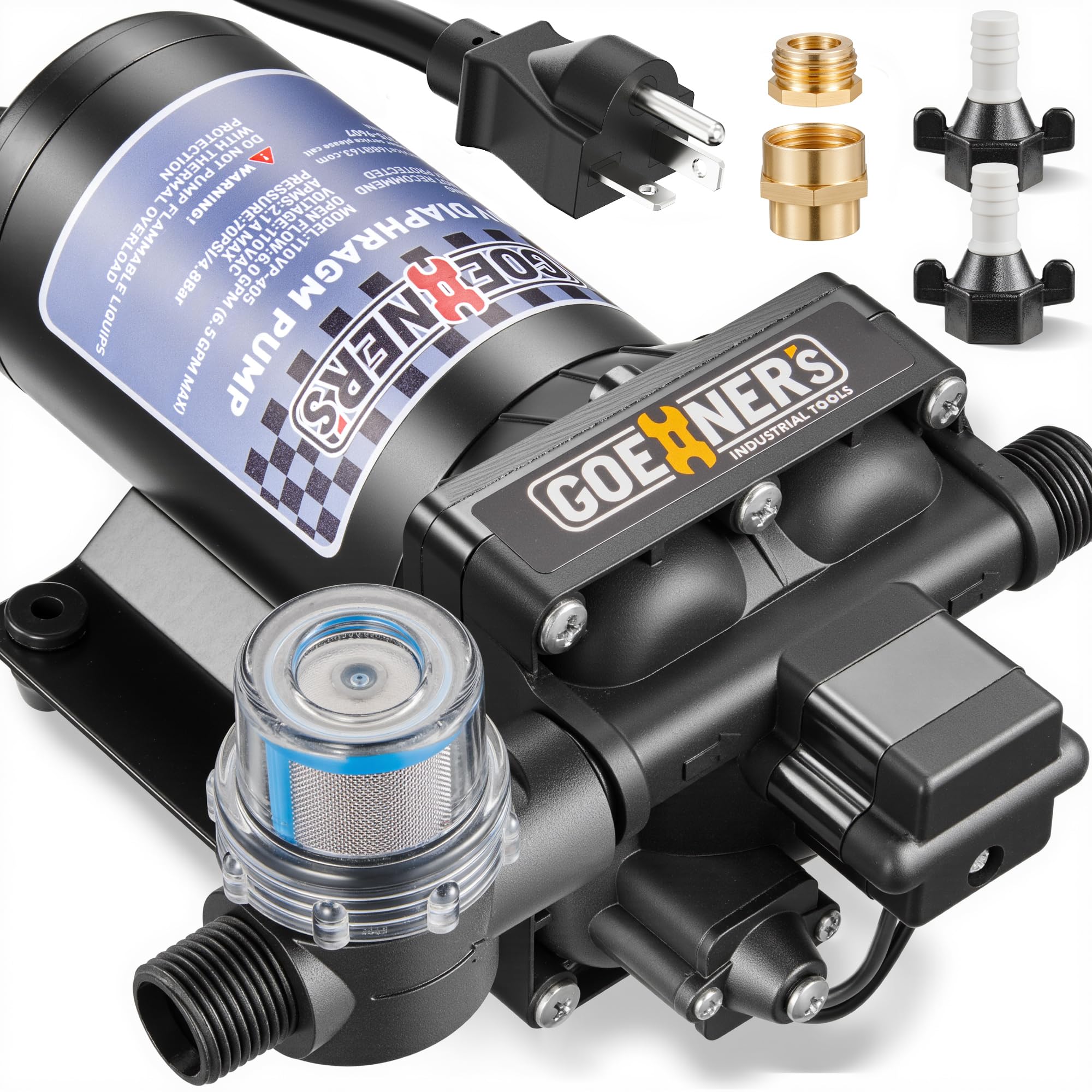 Photo 1 of [Upgraded Version] 110V AC Fresh Water Pump, 6GPM 70 PSI Self-Priming Diaphragm Water Pump with Power Plug, Pressure Switch, Brass Connector and Strainer, for Kitchen Bathroom Garden Hose
