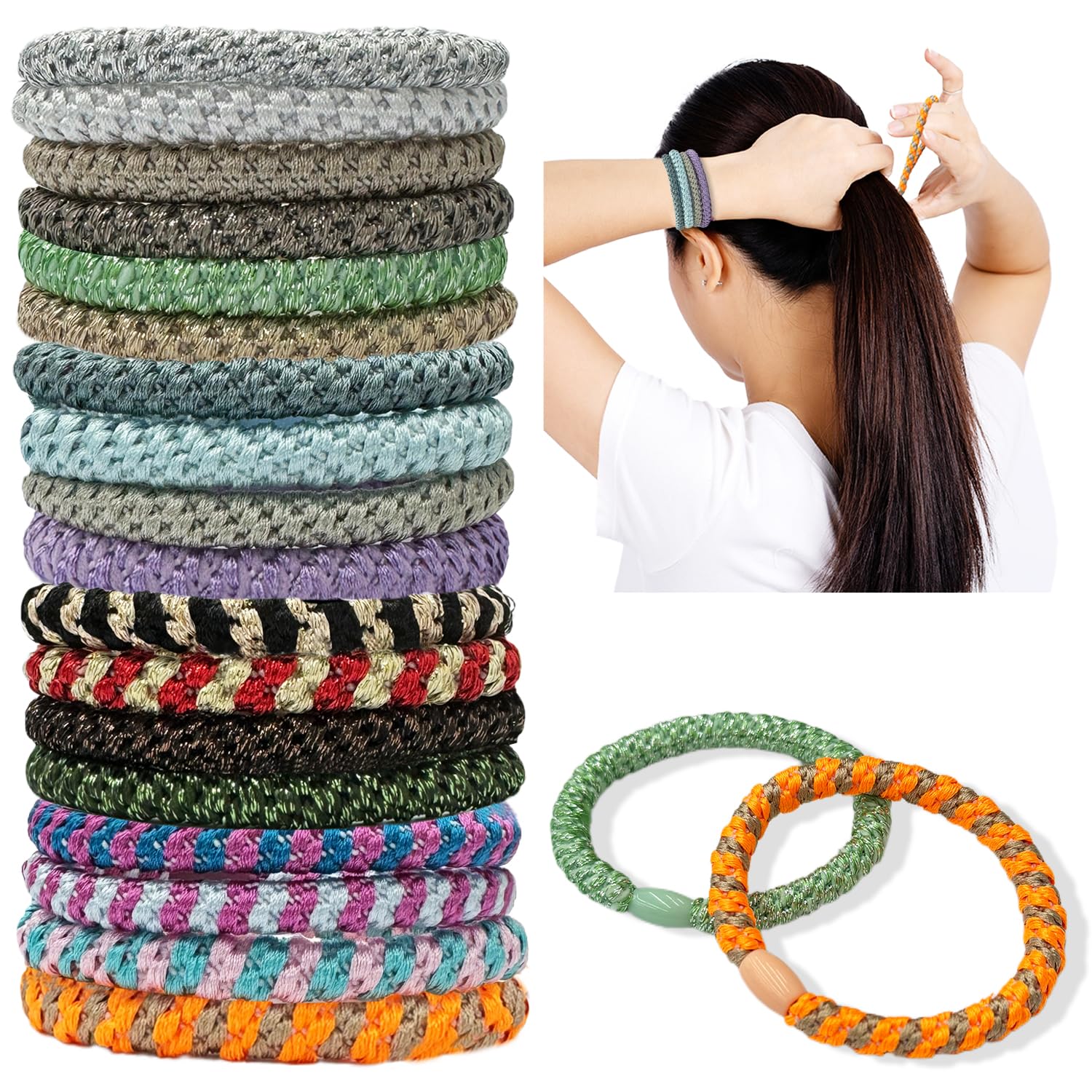 18Pcs Hair Bobbles Mixed Color Hair Baubles Hair Bands Hair Ties For Women Girls Ponytail Holders For Thick Hair Elastics Ties No Damage