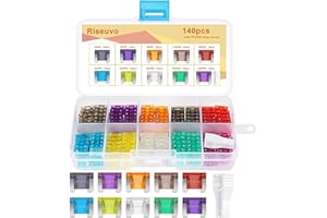 Riseuvo 140 Pcs Low Profile Mini Fuse Kit - Automotive Blade Fuses Assortment Kit for Car, Truck, RV, Boat with Fuse Puller (2A 3A 5A 7.5A 10A 15A 20A 25A 30A 35A)