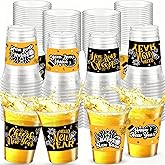 HABDJILTY 50 Pcs Happy New Year Plastic Cups, 2026 Black Gold Disposable 12 Oz New Years Eve Party Cups Bulk, Clear PET Cup for Snacks Ice Cream Beer Drinkware for Winter NYE Holiday Party Supplies