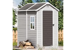 WACASA Storage Shed, 6X4 FT Resin Outdoor Storage Shed with Floor & Lockable Doors, All Weather Plastic Lean to Shed with Window and Vents, Garden Tool Shed for Bike, Toy, Lawnmower