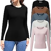 Vomidia 5 Pack Womens Long Sleeve Tops Crew Neck Basic T Shirt Fall Stretch Tight Fitted Thermal Shirts Fashion Clothes 2025