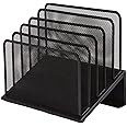 1InTheOffice Metal Mesh File Organizer, Black Wire Mesh 5 Section Incline Sorter, Black Finish