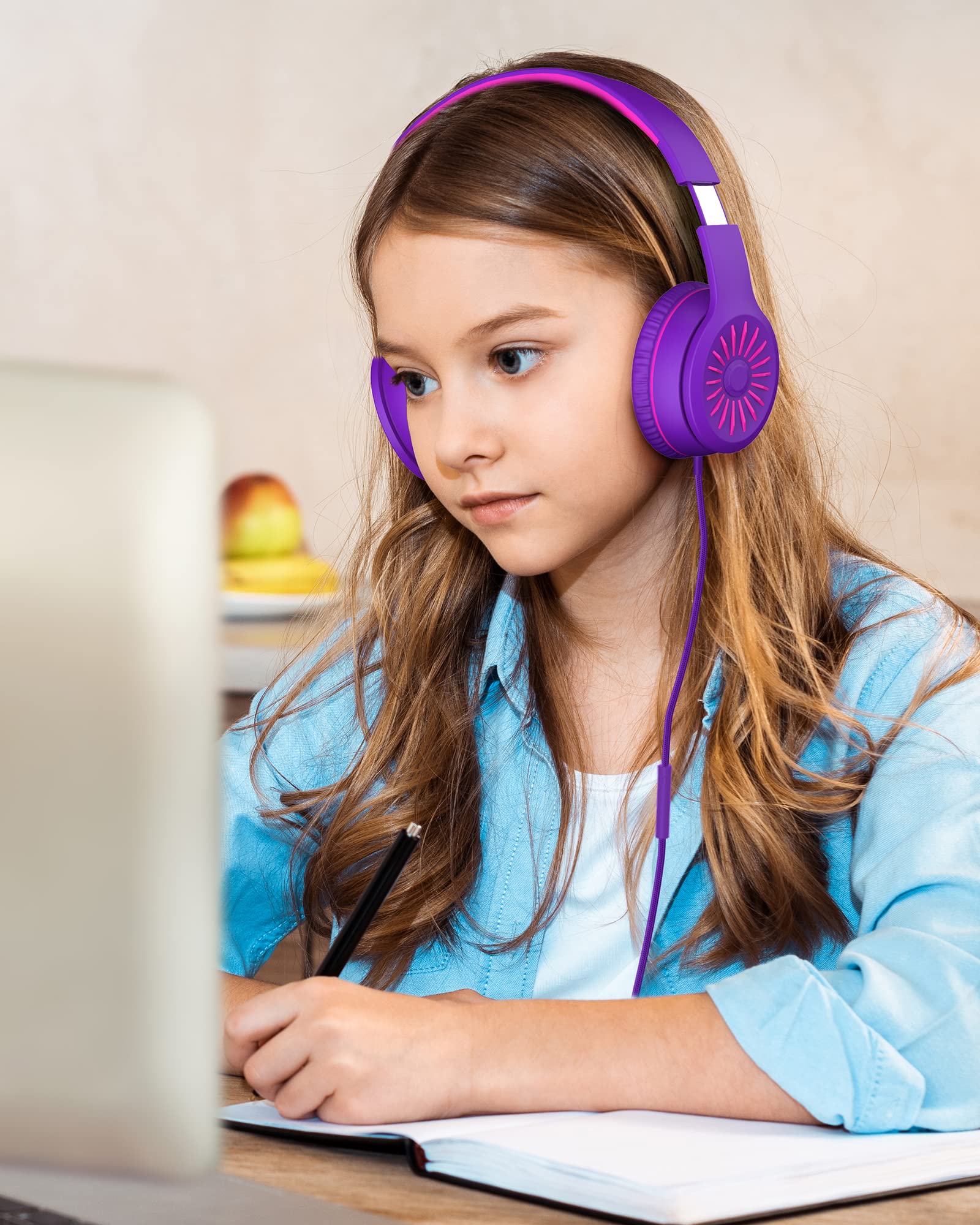 ELECDER i45 Headphones Wired, On-Ear Headphones with Microphone, Foldable Stereo Bass, 1.5M No-Tangle Cord, Portable 3.5MM Headset for School Kids Teens Smartphones Computer PC Tablet Travel, Purple