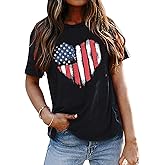 American Flag Shirt Women Patriotic Shirts 4th of July Flag Heart Graphic T-Shirts Short Sleeve USA Tee Tops