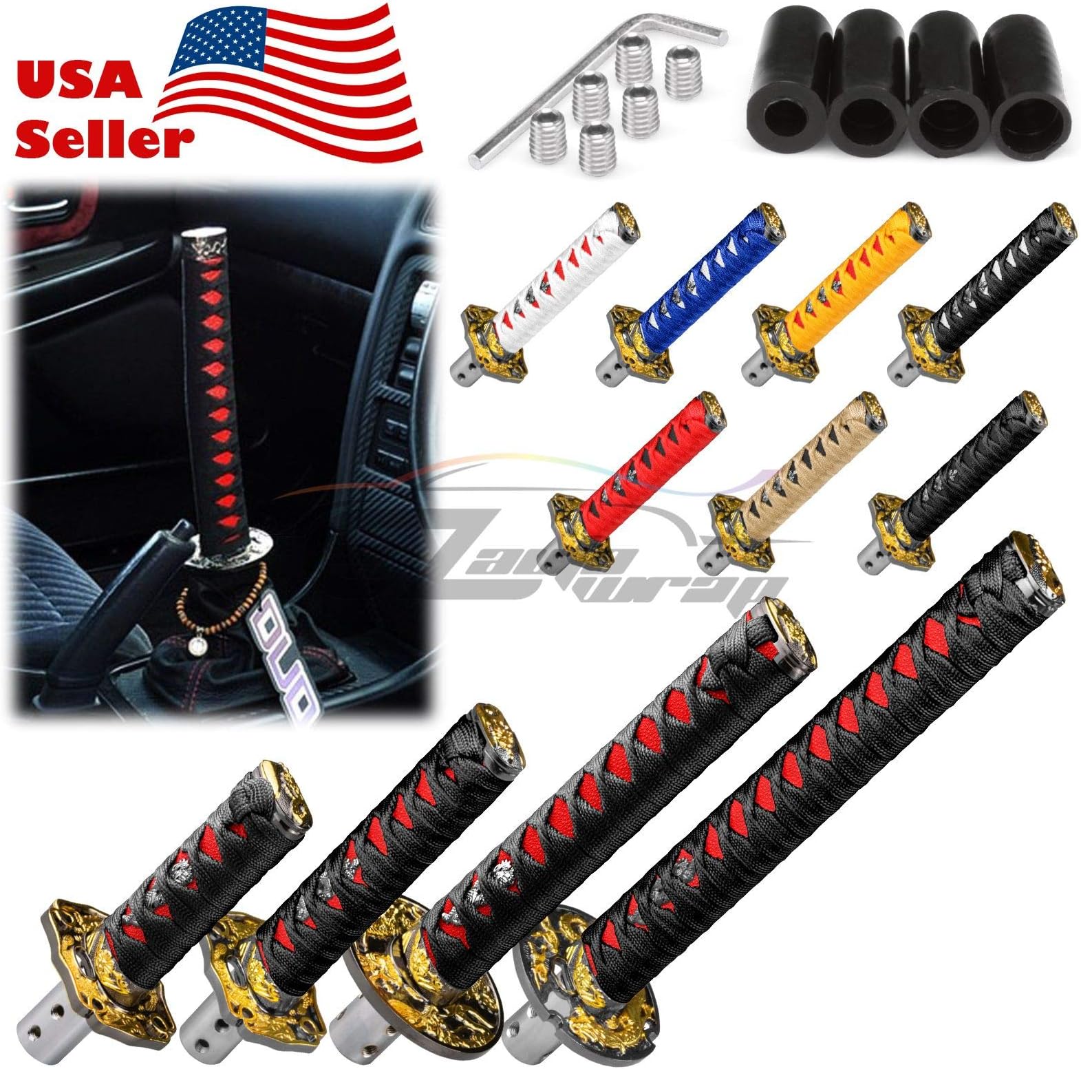 EZAUTO WRAP20cm Black Shift Knob Samurai Sword Alloy Katana with Adapter Universal