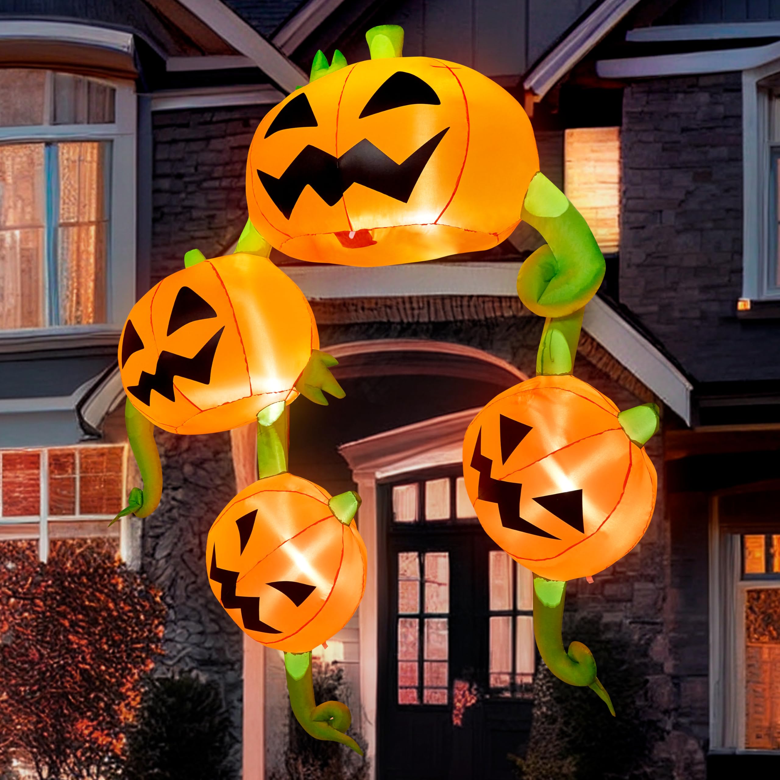 Photo 1 of Joiedomi 10 FT Tall Halloween Inflatables Outdoor Decoration, Inflatable Pumpkins Hanging on The Roof, Giant Halloween Yard Blow Up Pumpkin Decorations with LEDs for Roof Decor
