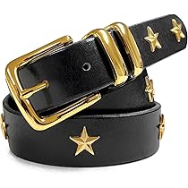 Punk Belt Gold Star Conchos Genuine Full Grain One Piece