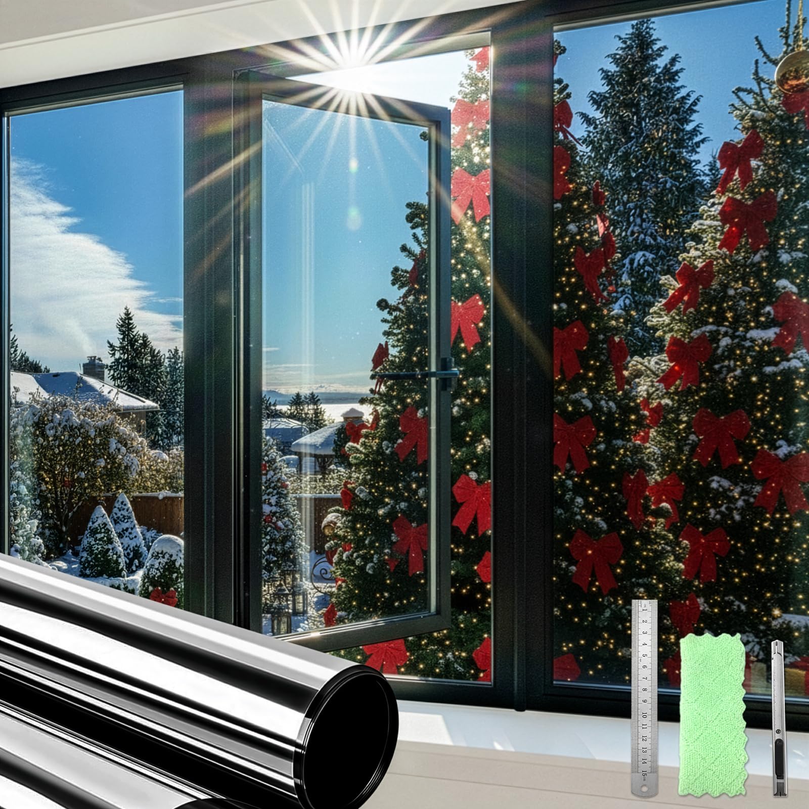 DIFIT One Way Window Film See Out Not in Privacy Films for Glass Windows Reflective Windows Film Anti-UV Static Cling Window Tint for Home, Office（Black-silver，60x200cm）Roll Contains a Bladed Item