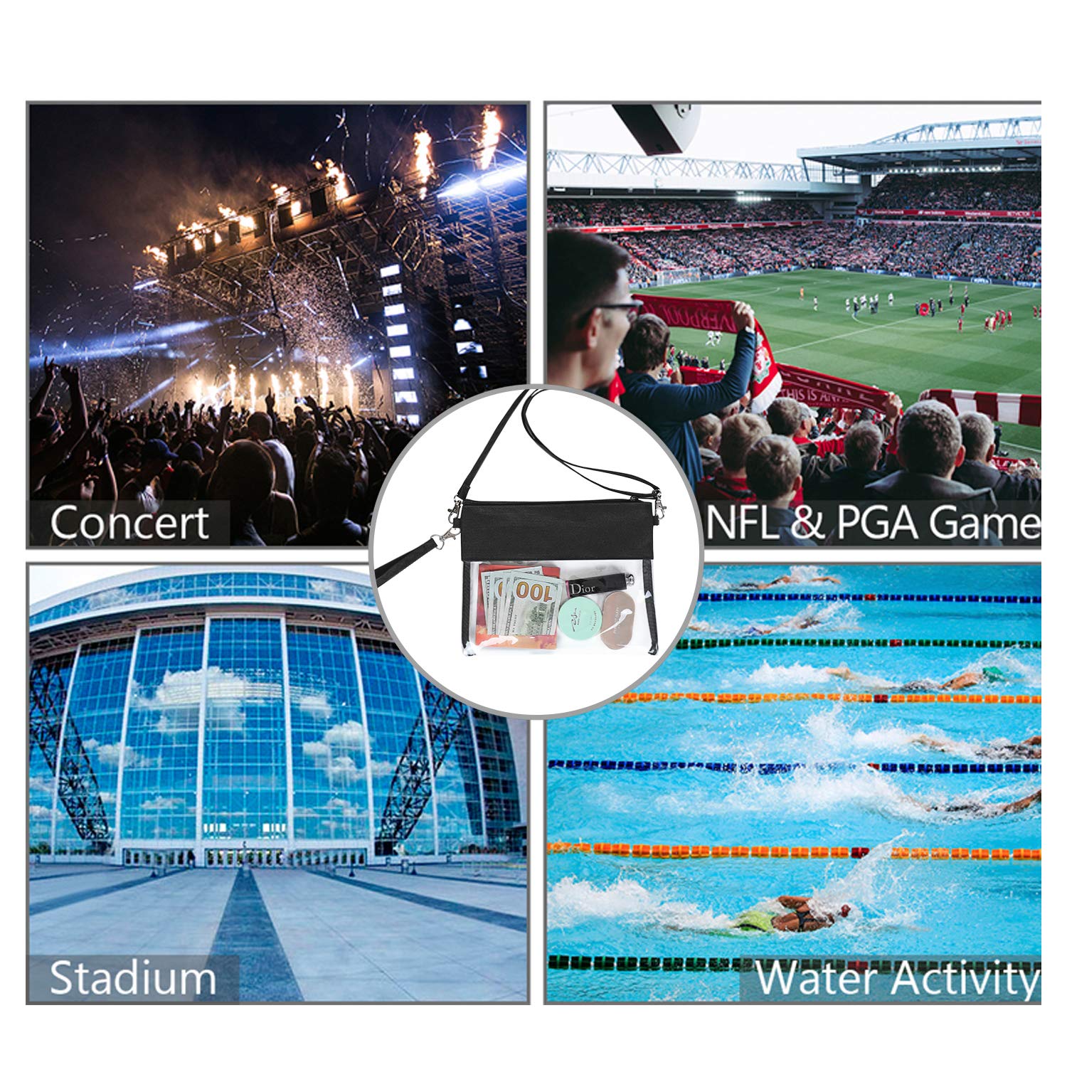 2 Pack Small Clear bag Stadium Approved See Through Bag for PGA, NFL, NCAA