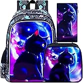 gxtvo 3PCS Girls Cat Bookbag, 16" Kids Backpack with Lunch Box, Water Resistant Elementary School Bag for Preschool Toddler