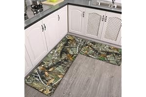 YouTary Autumn Hunting Tree Camo Pattern Kitchen Rug Set 2 PCS Floor Mats Washable Non-Slip Soft Flannel Runner Rug Doormat Carpet for Floor Home Bathroom, 17" x 47"+17" x 24"-M