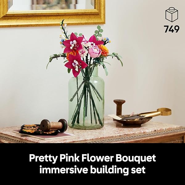 LEGO BOTANICALS PRETTY PINK FLOWER BOUQUET BUILDING SET FOR ADULTS – GIFTS FOR ANNIVERSARY FOR WOMEN & MEN – ARTIFICIAL FLOWERS FOR DECOR OR TABLE DISPLAY – 10342