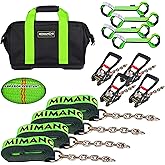 Mimanchi 8 Point Roll Back Vehicle Tie Down Kit,with Heavy-Duty Chain Extension on Both Ends,and Ratchet Handle - Tow Strap K