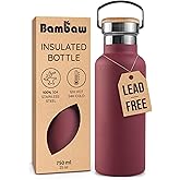 Bambaw 24 oz Insulated Stainless Steel Water Bottle, Red Berry - BPA Free, No Straw