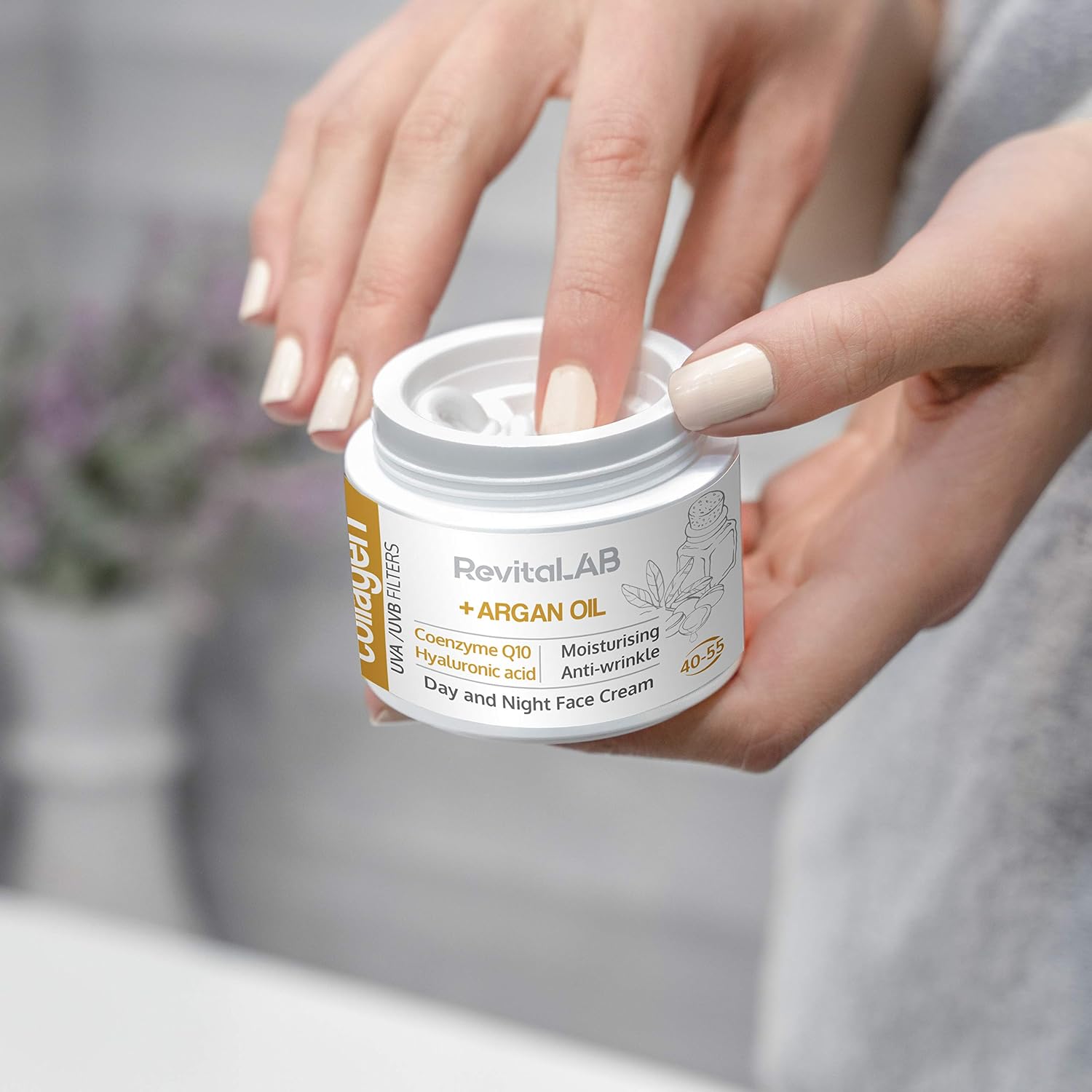 RevitaLAB Day and Night Collagen Anti-Ageing Moisturiser, Enriched with Hyaluronic Acid, Q10, Argan Oil and a UVA/UVB Filter - Image 5