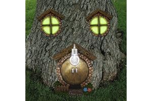 ALLADINBOX Fairy Gnome Home Miniature Window and Door with lamp for Trees Decoration, Glow in Dark Fairies Sleeping Door and Windows, Yard Art Garden Sculpture, Lawn Ornament Halloween Décor