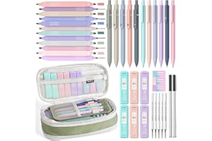 Nicpro 39 PCS Aesthetic School Supplies with Cute Pencil Case, 12 Color Pastel Highlighters, 5 Quick Dry Retractable Black Ink Pens, 6 Pastel Mechanical Pencil 0.5 & 0.7 mm for Student Stationary
