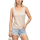 Anna-Kaci Women's Sparkly Sequin Tops Scoop Neck Sleeveless Glitter Shimmer Tank Top Blouses