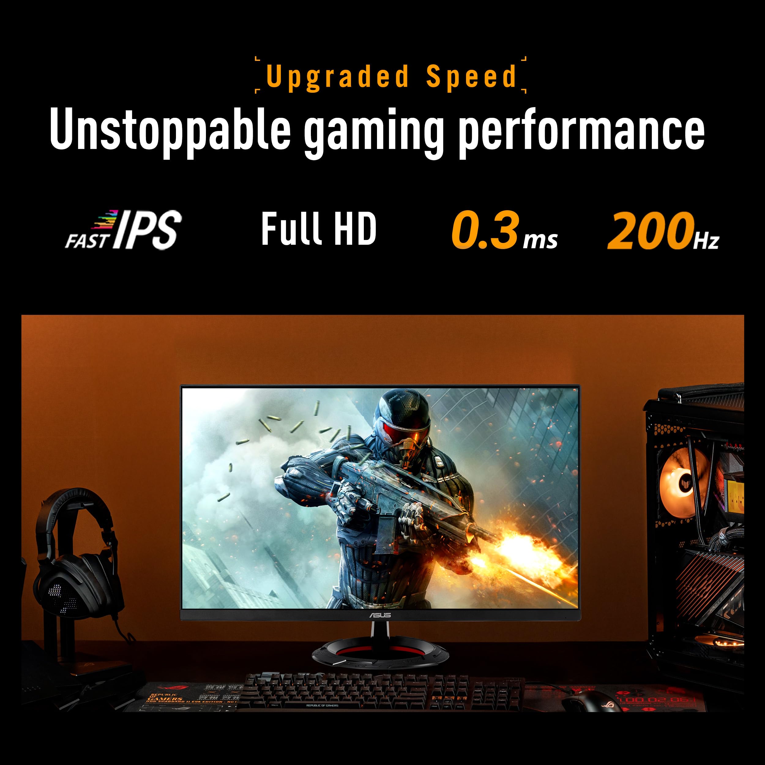 ASUS TUF Gaming VG249Q5R 24 Zoll Full HD Monitor (200 Hz, 0.3ms GtG, FreeSync Premium, Adaptive Sync, ELMB, GameFast Input, HDR10, Fast-IPS Panel, 16:9, 1920x1080, DisplayPort, HDMI, Speaker) 3