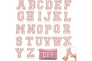 GETHPEN 26 Piece Self Adhesive Chenille Letter Patches Varsity Letter Patches A-Z Glitter Iron on Alphabet Patches for Clothing Jeans Backpacks Hat DIY Supplies (Pink)