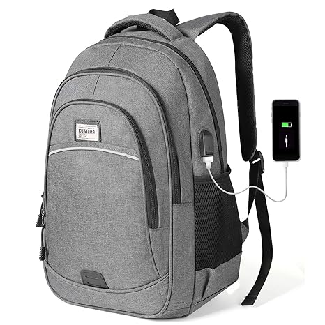 KUSOOFA Herren Rucksack, Business Laptop Rucksack, Studenten Wasserdicht Notebook Backpack, 15,6 Zoll Schulrucksack mit USB-L