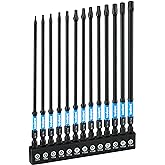 Toolant 6" Impact Long Torx Bit Set 13pcs (TT7-TT40), 1/4 Hex-Shank S2 Steel Security Torx with CNC Machined Tips, Tamper Pro
