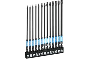 Toolant 6" Impact Long Torx Bit Set 13pcs (TT7-TT40), 1/4 Hex-Shank S2 Steel Security Torx with CNC Machined Tips, Tamper Pro
