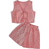 SOLY HUX Women's Summer 2 Piece Outfits Plaid Print Sleeveless Tie Front Tank Top Vest Shorts Beach Vacation Set