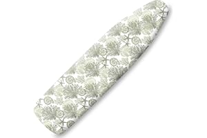 CLIDULI Extra Thick Ironing Board Cover and Pad, Coastal Summer Beach Coral Starfish 15x54 Ironing Board Cover, Resist Scorching and Staining,Elastic Edges,Seaside Conch Nautical Green White