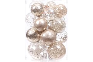 Sea Team Christmas Baubles Set Clear Plastic Shatterproof Multi-Size Decorative Christmas Baubles with Stuffed Delicate Decorations (25 Pieces, Champagne)