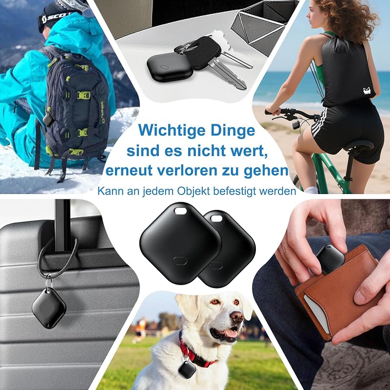 Tracker Android Smart Tag, Bluetooth Tracker Kompatibel mit Google Find My Hub App (Nur Android), Anti-Verlust Tracker für Schlüssel, Koffer, Rucksäcke, Taschen & mehr, Schwarz 4er-Pack