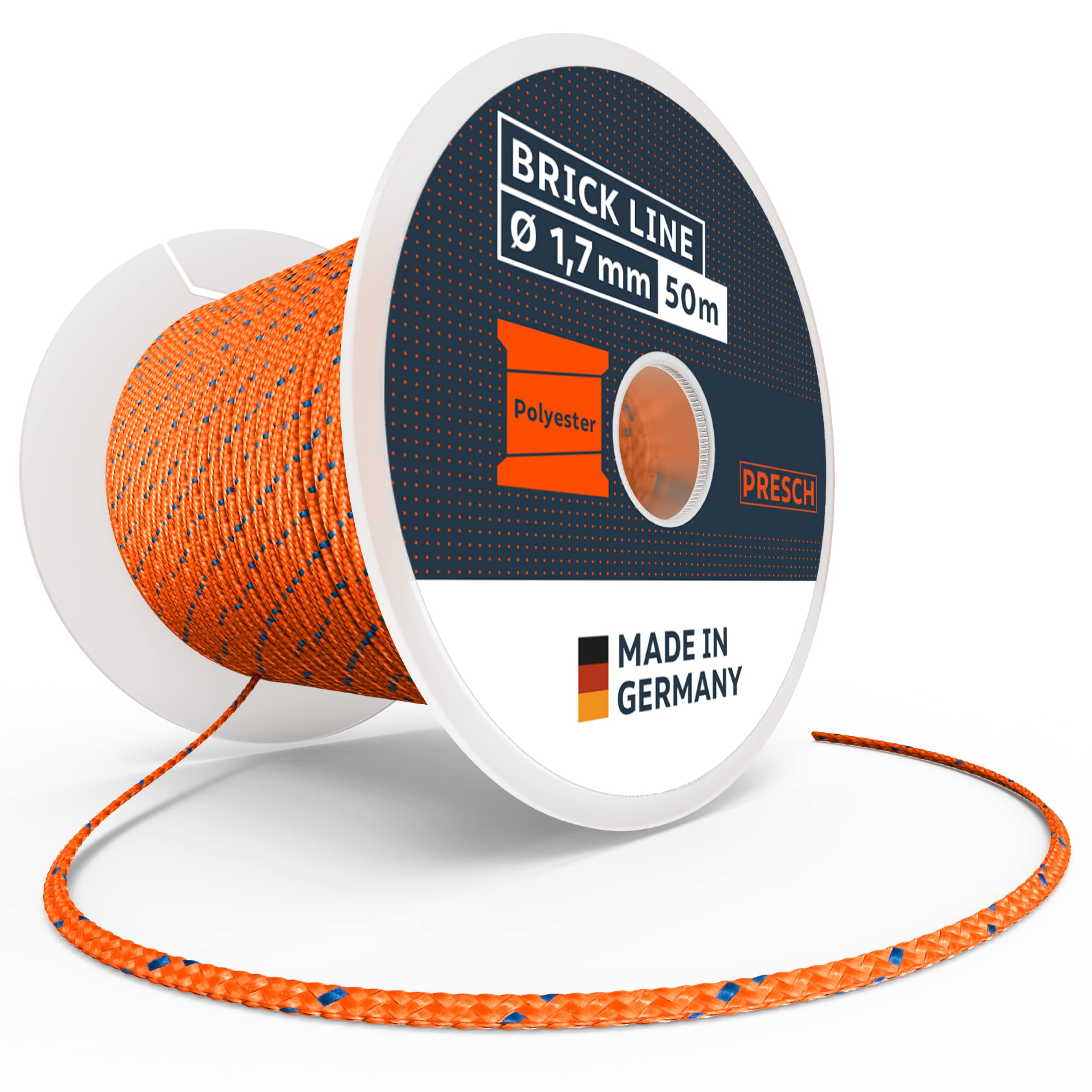 Presch String Line 50m - ⌀ 1,7mm - Polyester - Tear-resistant, weatherproof straightening mason's cord with spool - Knot-resistant construction - Extremely durable brick, builders line