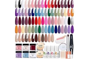 Modelones Dip Powder Nail Kit Starter, All Season 42 Colors Dipping Powder Liquid Set with Base & Top Coat Activator for French Nail Art Manicure Salon DIY at Home