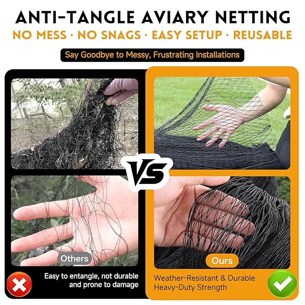 HEAVY DUTY AVIARY NETTING 25X50 FT, 1″ MESH REINFORCED HDPE POULTRY NETTING, ANTI-TANGLE BIRD NETTING FOR CHICKEN COOP, HAWK DETERRENT FOR CHICKENS, GARDEN & CROP PROTECTION