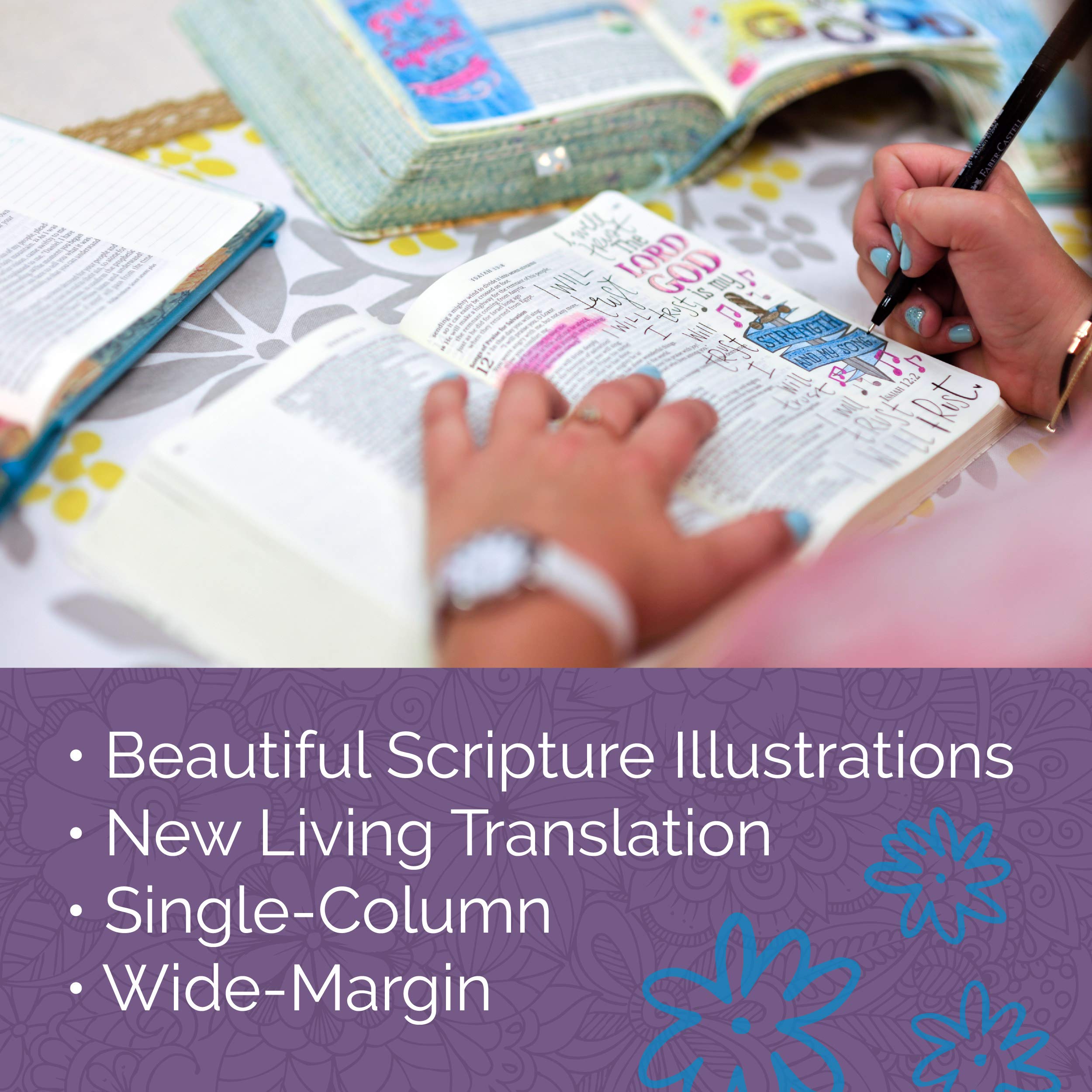 Tyndale NLT Inspire PRAISE Bible (LeatherLike, Purple Garden): Coloring Bible–Over 500 Illustrations to Color and Creative Journaling Bible Space, Religious Gifts That Inspire Connection with God