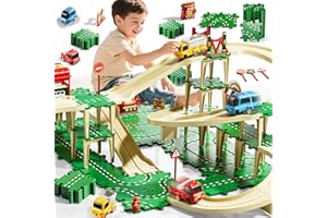 KIZONLY Puzzle Racer Kids Car Track Set, 4-Tier Race Tracks for Kids Ages 3-5 with 3 Cars, Traffic Parts, Trucks for Toddlers 2-4 Years, Floor Puzzle Tracks Car Gift for Boys Girls 3 4 5 Year Old