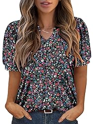 KISSMODA Women's Tunic Tops Casual V Neck Short