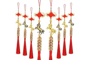 JULMELON 8 Pcs Chinese New Year Horse Ornaments 2026, Red Gold Bronze Zodiac Hanging Tassels Decor Year of Horse Charm with Feng Shui Coins for Lunar New Year Home Wealth Good Luck