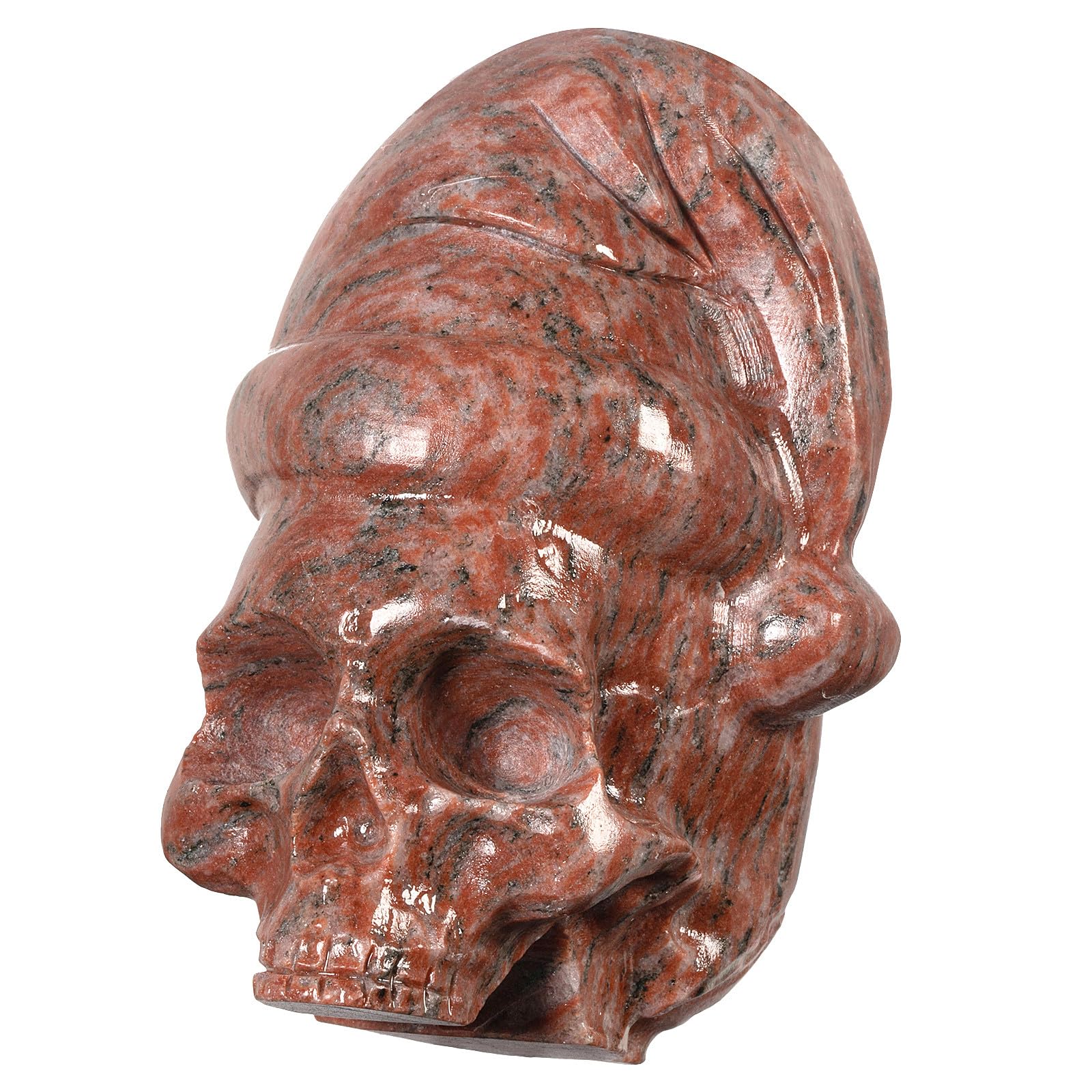 Nupuyai 3.9" Sesame Red Jasper Crystal Stone Skull Statue, Healing Stone Figure Human Skull Statue Hand Carved Stone Skull Halloween Decor for Home Office