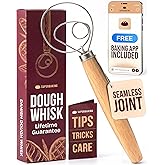 Superbaking Danish Dough Whisk - 12" Bread Whisk for Dough Mixing - Single Eye Design Sourdough Whisk - Sourdough Bread Baking Supplies - Bread Making Tools and Accessories - Ergonomic Wooden Handle
