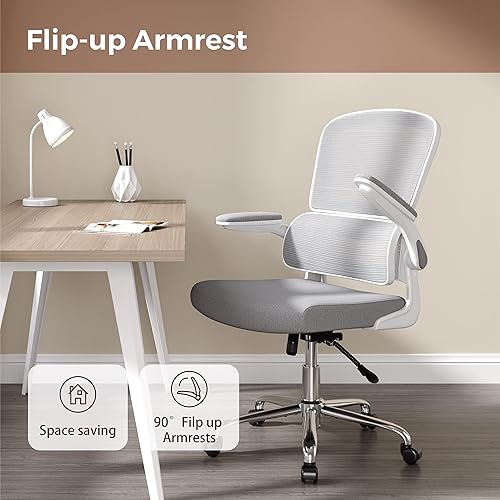 Ergonomic Office Chair, Comfortable Office Chair with Flip-up Arms,  Adaptive Lumbar Support, Mesh Computer Cha