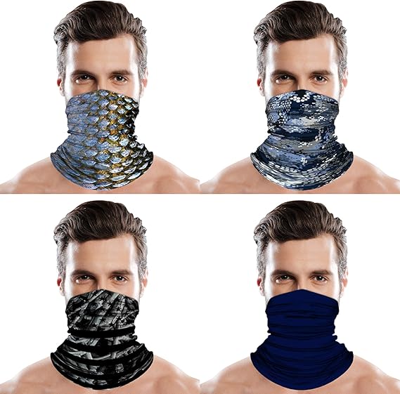 4 PACK Bandana Face Buff Neck Gaiter Soft Stretchy Material for Men for