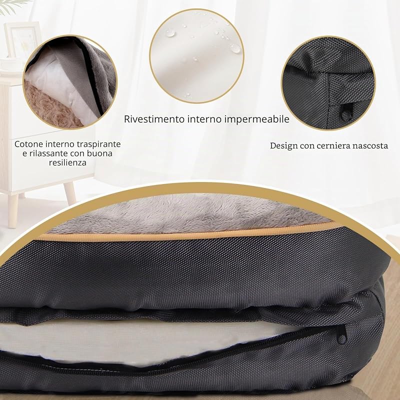 , Cuccia ortopedica per cani in memory foam con copertura rimovibile e lavabile, con giocattolo con sonaglio