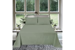 RECCI 3Pcs Flat Sheet Oversized King Plus (120 x 120) 800 Thread Count 100% Egyptian Cotton Luxury Quality Bedding Flat Sheet Sage Solid