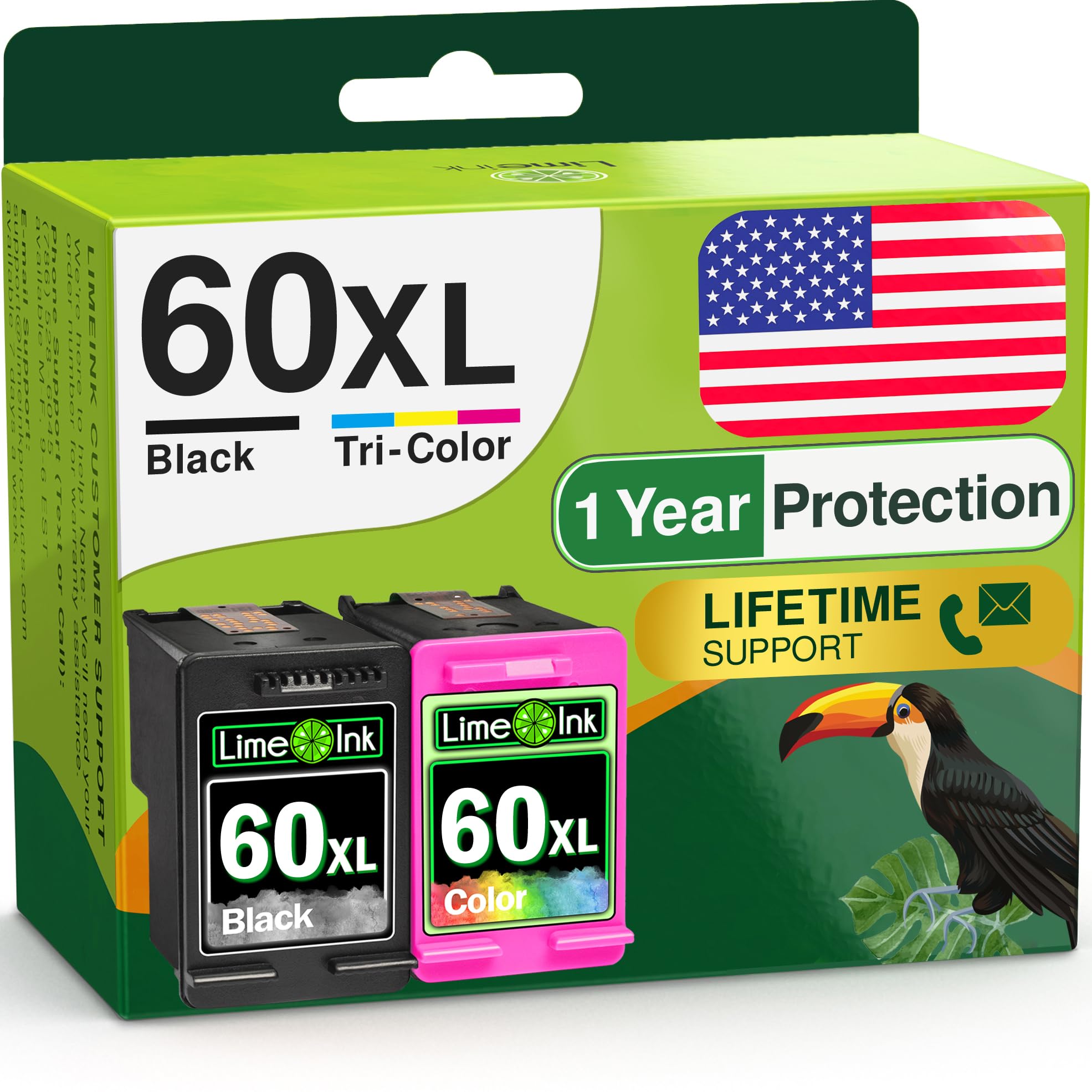 Photo 1 of Limeink Remanufactured Ink Cartridge Replacement for HP 60 Ink Cartridge Combo Pack Color Black for HP 60 Black Color Combo Pack for HP60 Cartridges 60XL for Printers 2