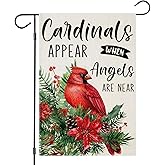 EKOREST Christmas Memorial Garden Flags for Outdoor, Xmas Cardinal Appear When Angel ARE Near Yard Decoration, Small Seasonal Decor for Winter Holiday Yard Outdoor,12x18 Inch Double Sided