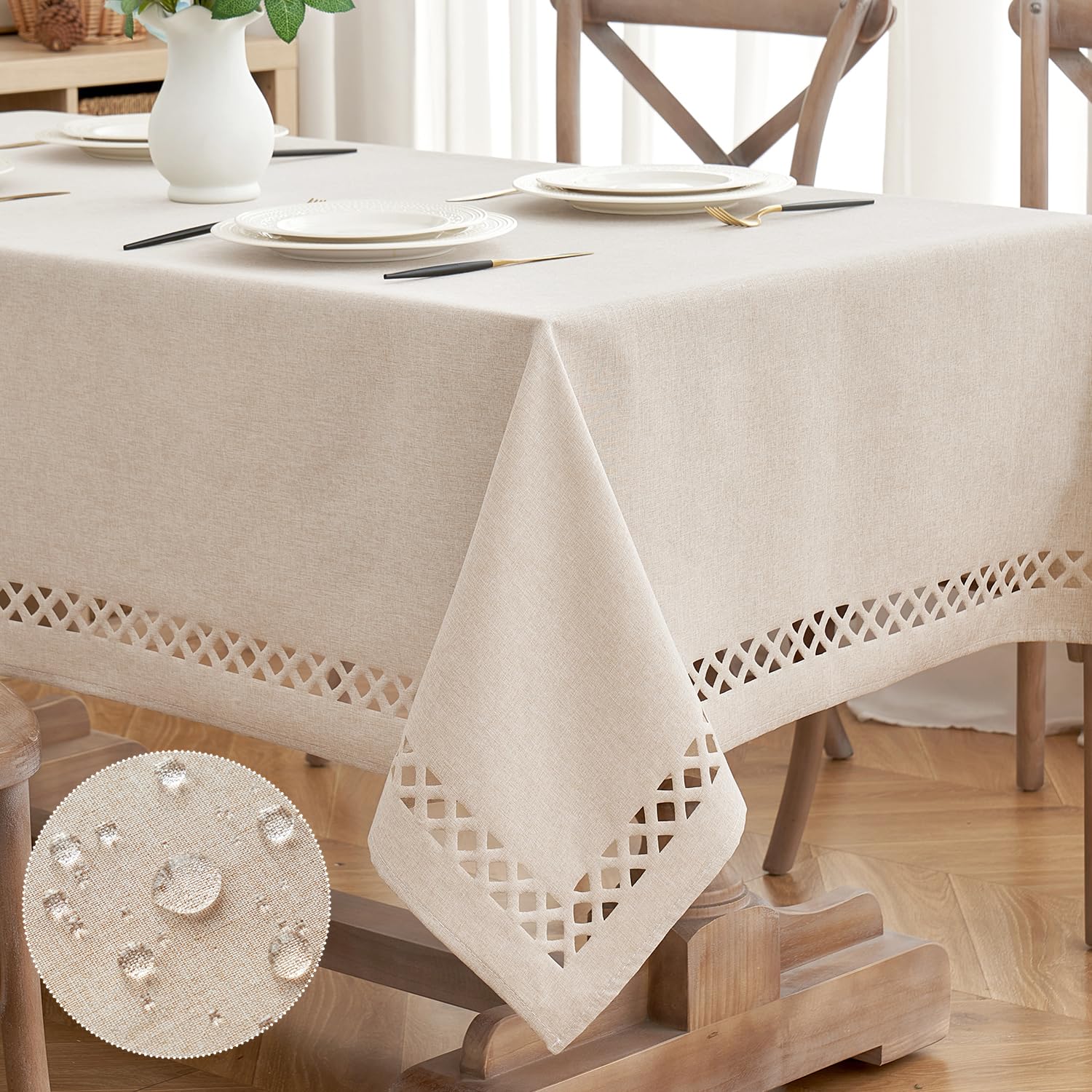 MIULEE Natural Thick Polyester Rectangle Tablecloth