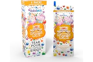 BOBAVIDA Mango Passionfruit Popping Boba - 5 Boba Packets with Straws for Drinks, Desserts & Food Toppings - Non-GMO Popping Boba Pearls
