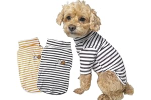 IMDOUBLEDOU Pack of 2 Cute Doggie Embroidery Dog Coat Turtleneck Stretchy Dog Sweater Super Soft Dog Cold Weather Coat for Cats Dogs (Large, Yellow+Brown)